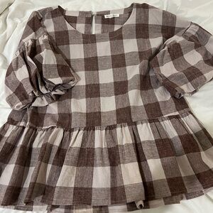 Brown Checkered Peplum Shirt